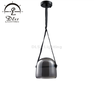 Ретро подвесное освещение, промышленный небольшой подвесной светильник с дымчатым стеклом и шнуром из искусственной кожи